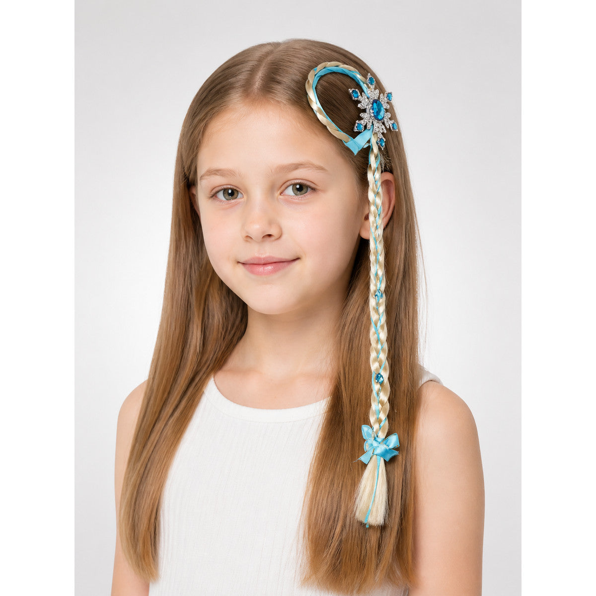 Light Blue Halloween Wig with Golden Braids main product view