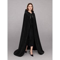 Black medieval hooded costume cloak