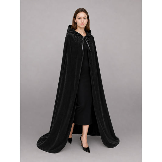 Black medieval hooded costume cloak