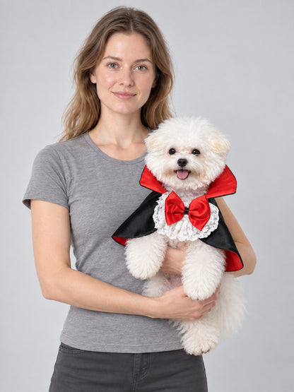 Vampire Cape for Pets with Lace and Bow