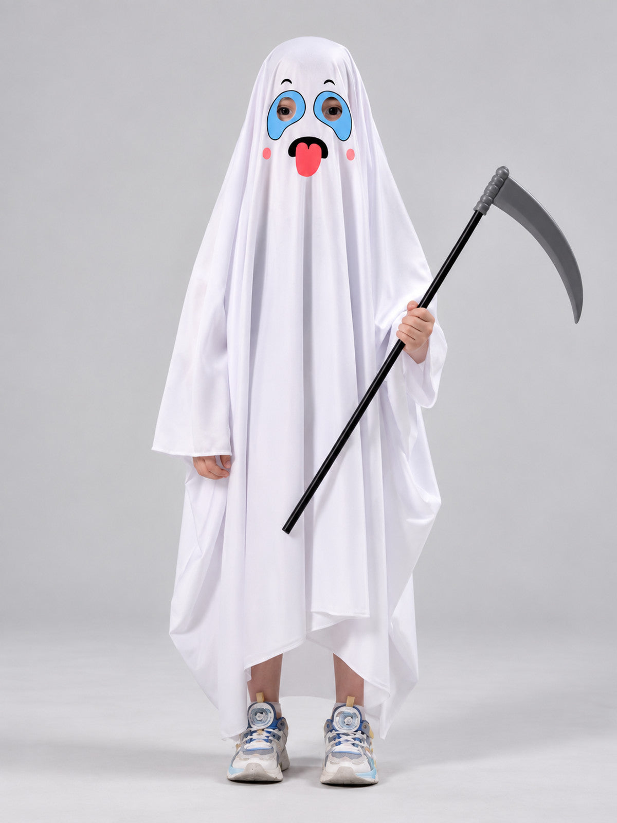 White Ghost Costume with Draping and Face Print