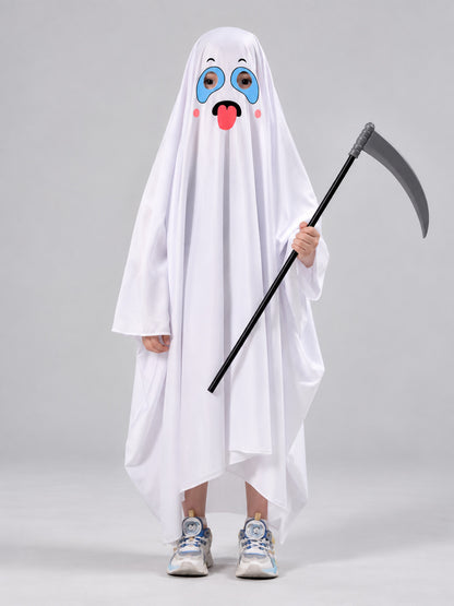 White Ghost Costume with Draping and Face Print
