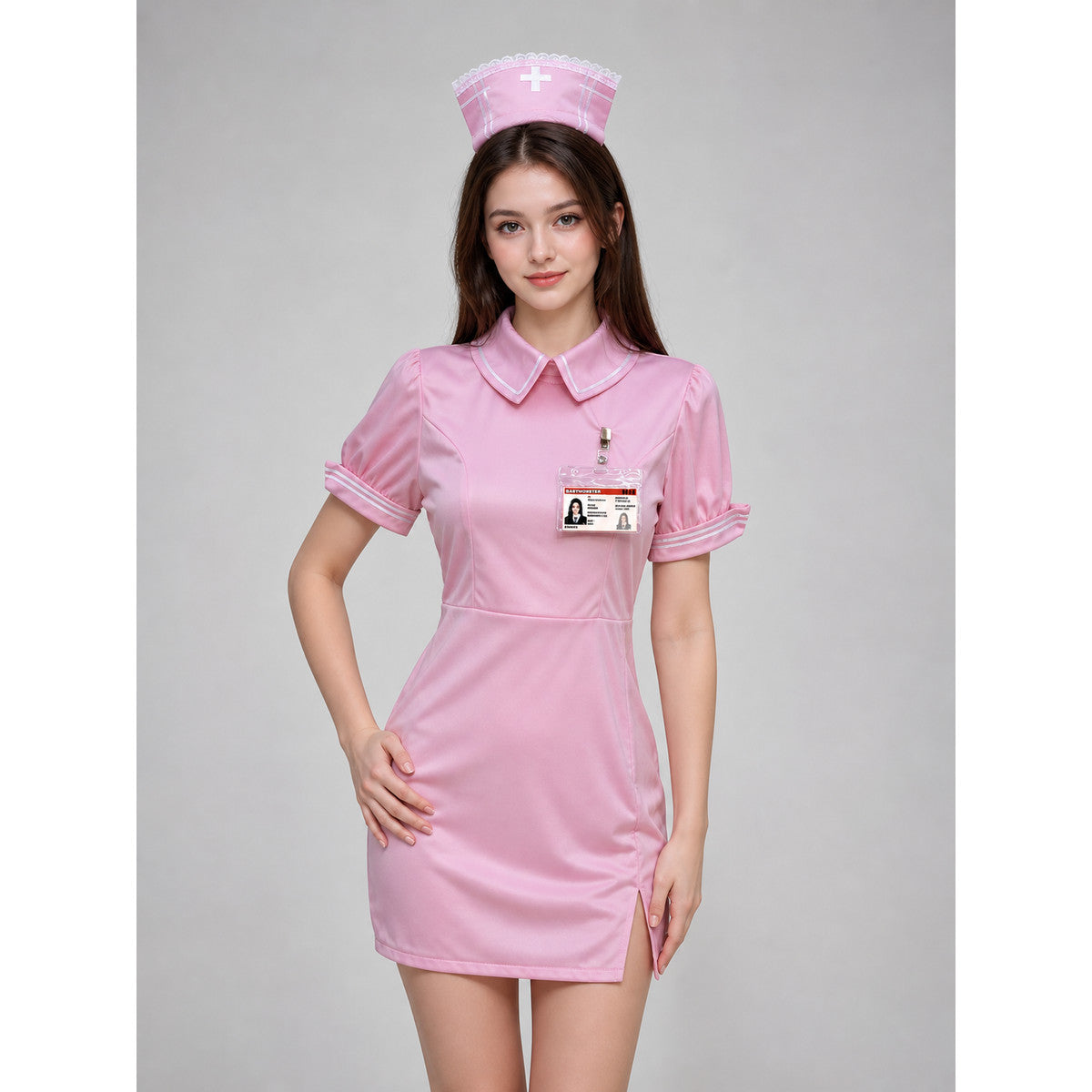 Nurse cosplay costume, pink dress with cap