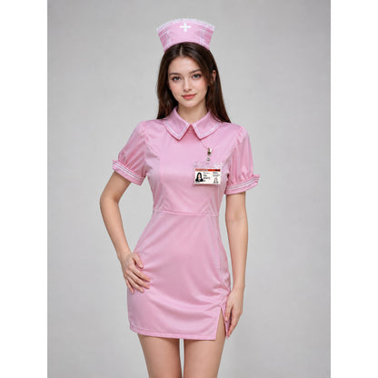 Nurse cosplay costume, pink dress with cap
