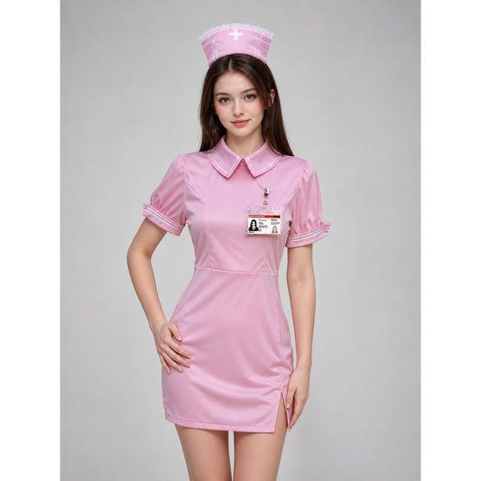 Pink Medical Worker Costume for Cosplay on-model view