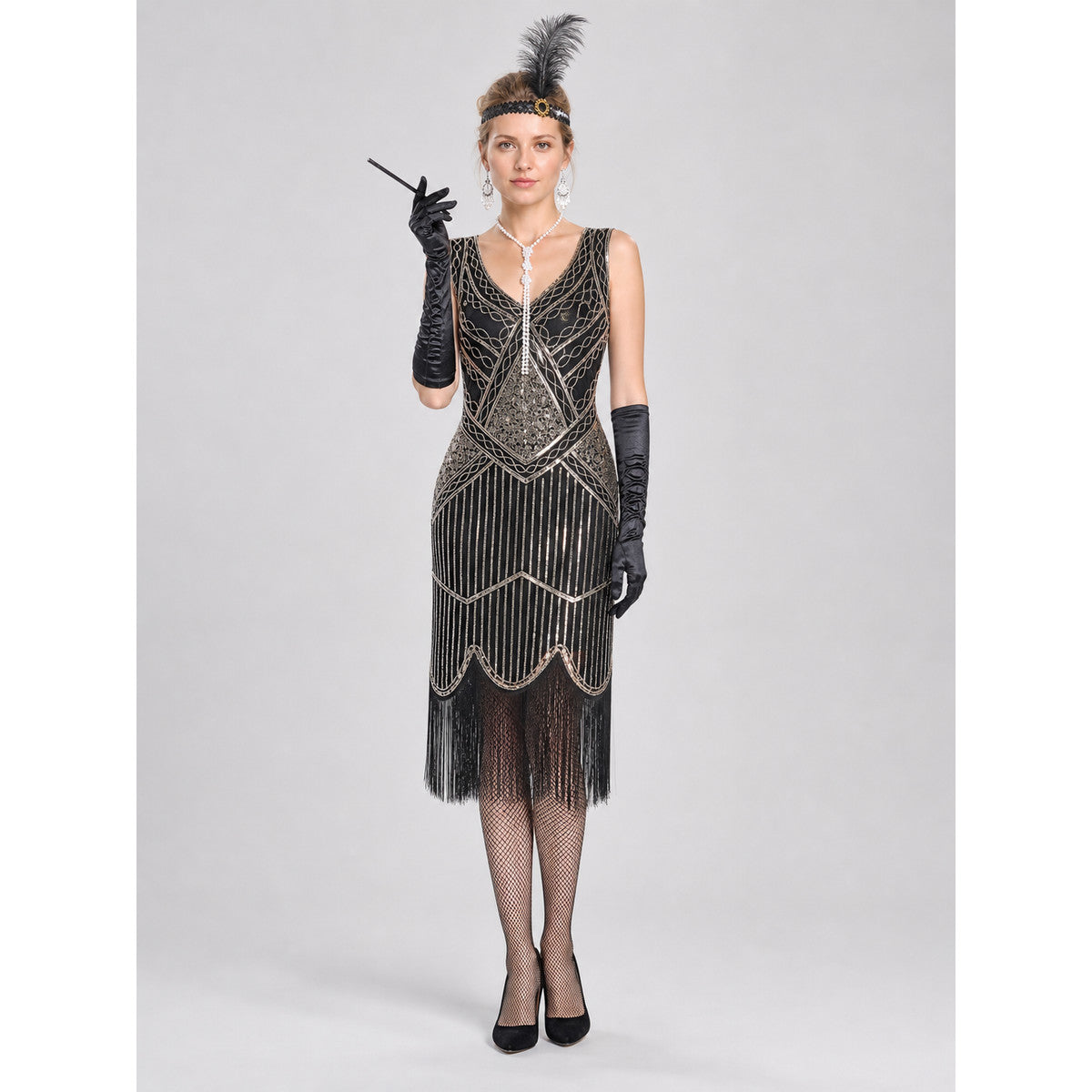 Vintage Gatsby-Style Set: Fringed Dress on-model view