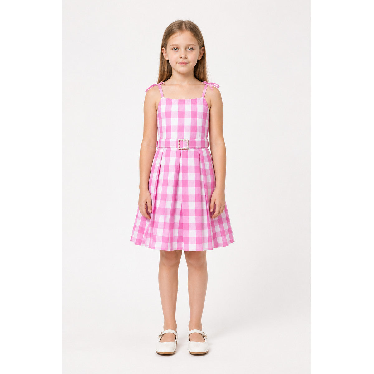 Barbie Pink and White Plaid High-Waisted Dress