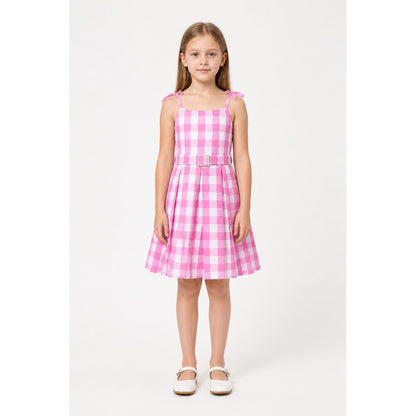 Barbie Pink and White Plaid High-Waisted Dress