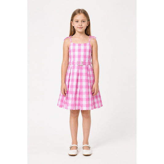Barbie Pink and White Plaid High-Waisted Dress