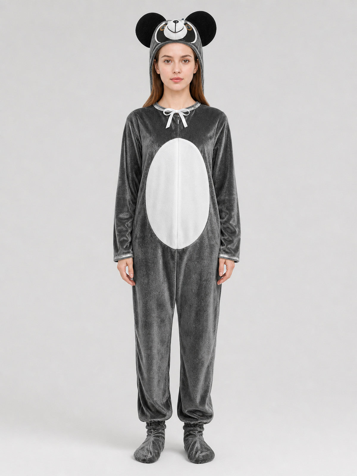 Children’s Koala Kigurumi Costume with Hood and Ears on-model view