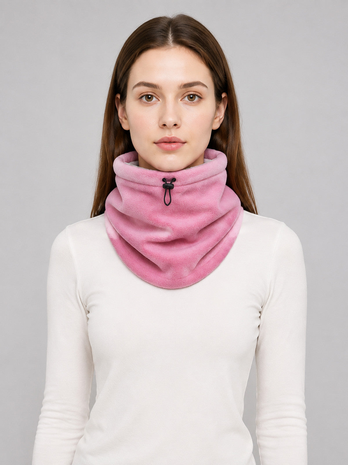 Insulated Neck Gaiter with a High Collar, Pink on-model view