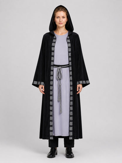 Wizard costume with hood and belt, black, M-XXL on-model view