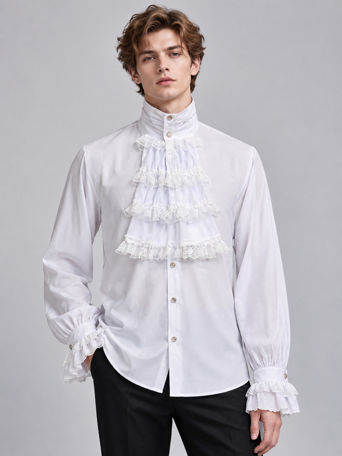 White Historical-Style Shirt with Lace Jabot