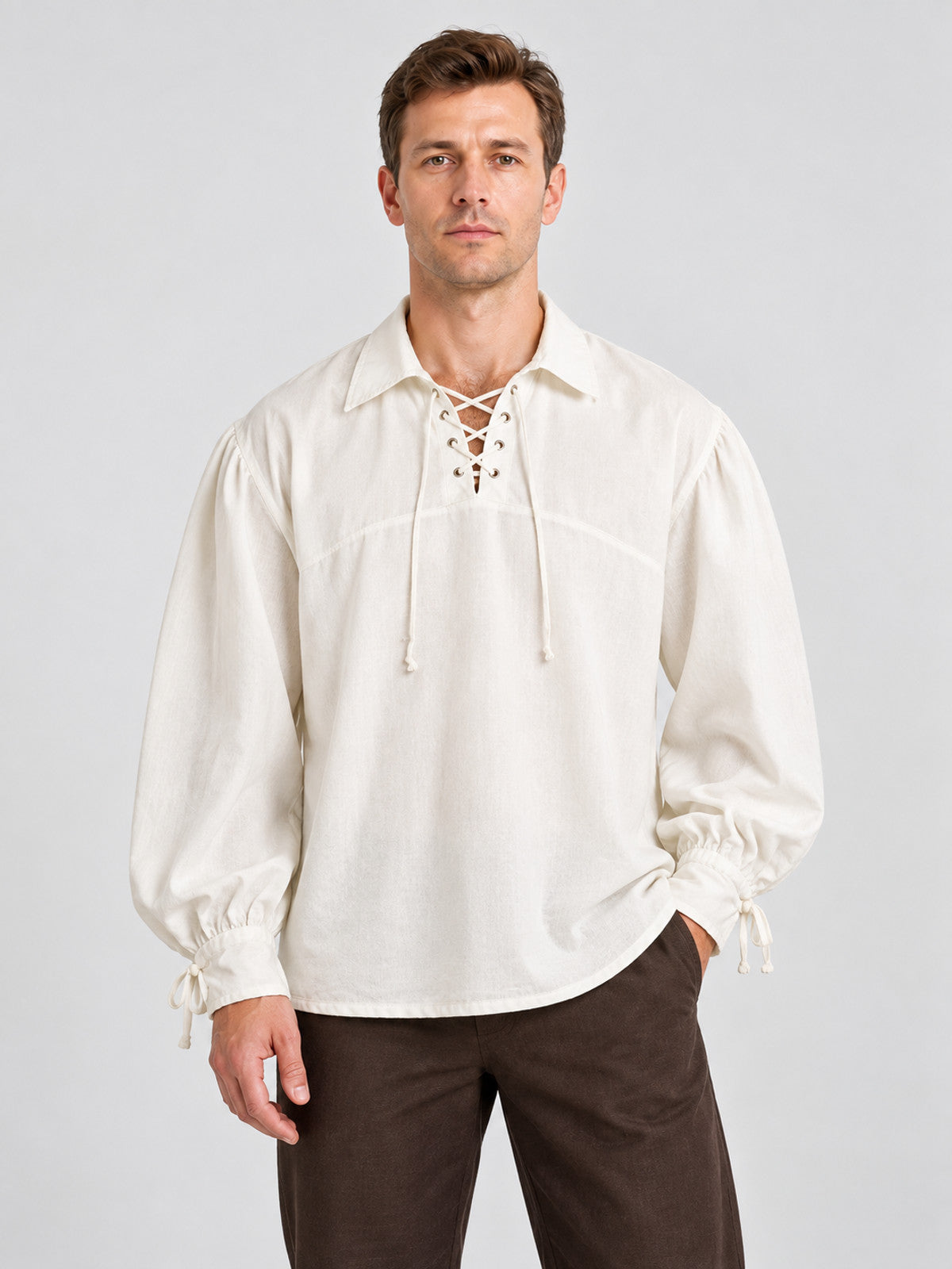 White Medieval-Style Shirt with Lacing