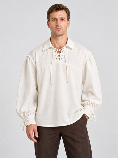 White Medieval-Style Shirt with Lacing
