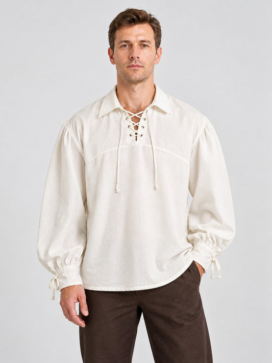 White Medieval-Style Shirt with Lacing