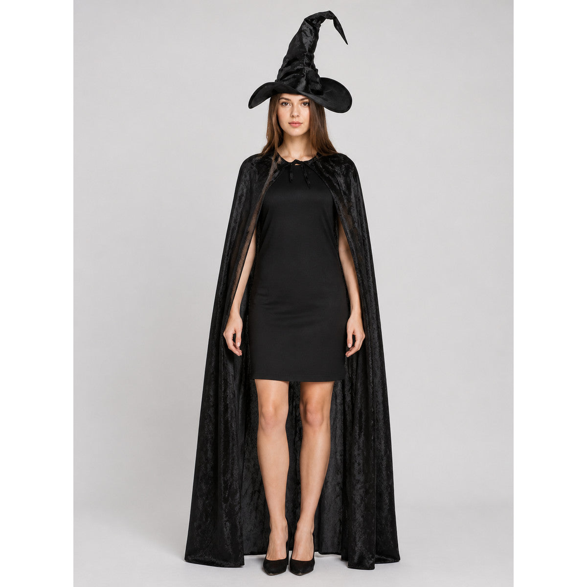 Witch Costume with Tall Hat and Long Cape