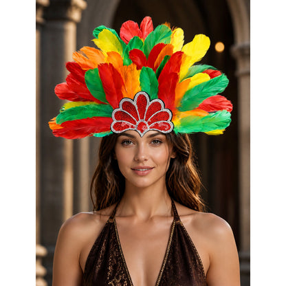 Multicolor feather carnival headpiece with beads main product view
