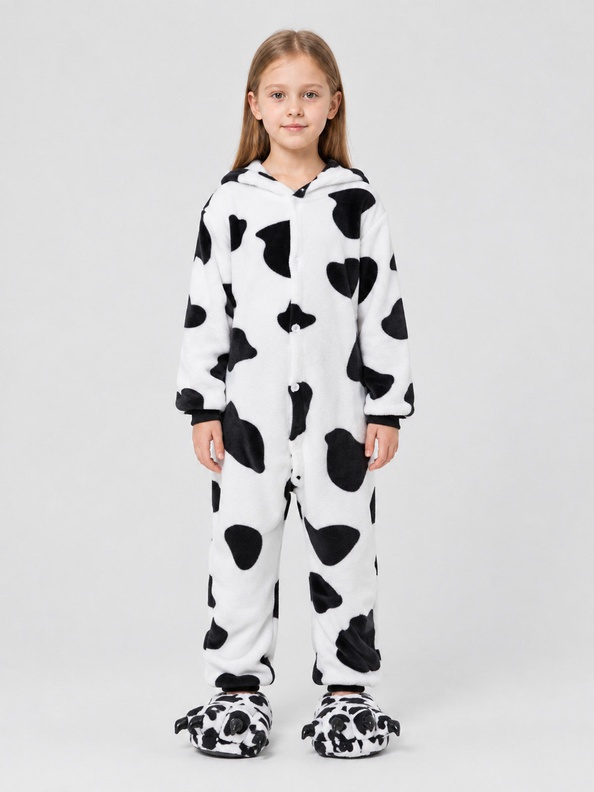 Kids' Hooded Pajama Jumpsuit with Spotted Pattern