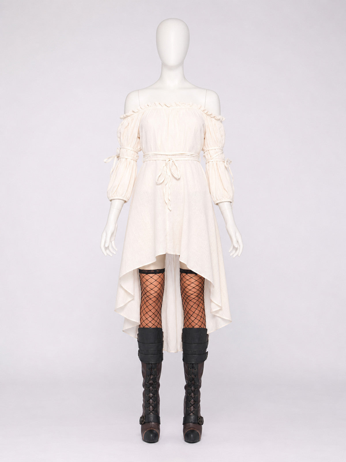 Off-the-Shoulder Stage Dress with Waist Ties front view