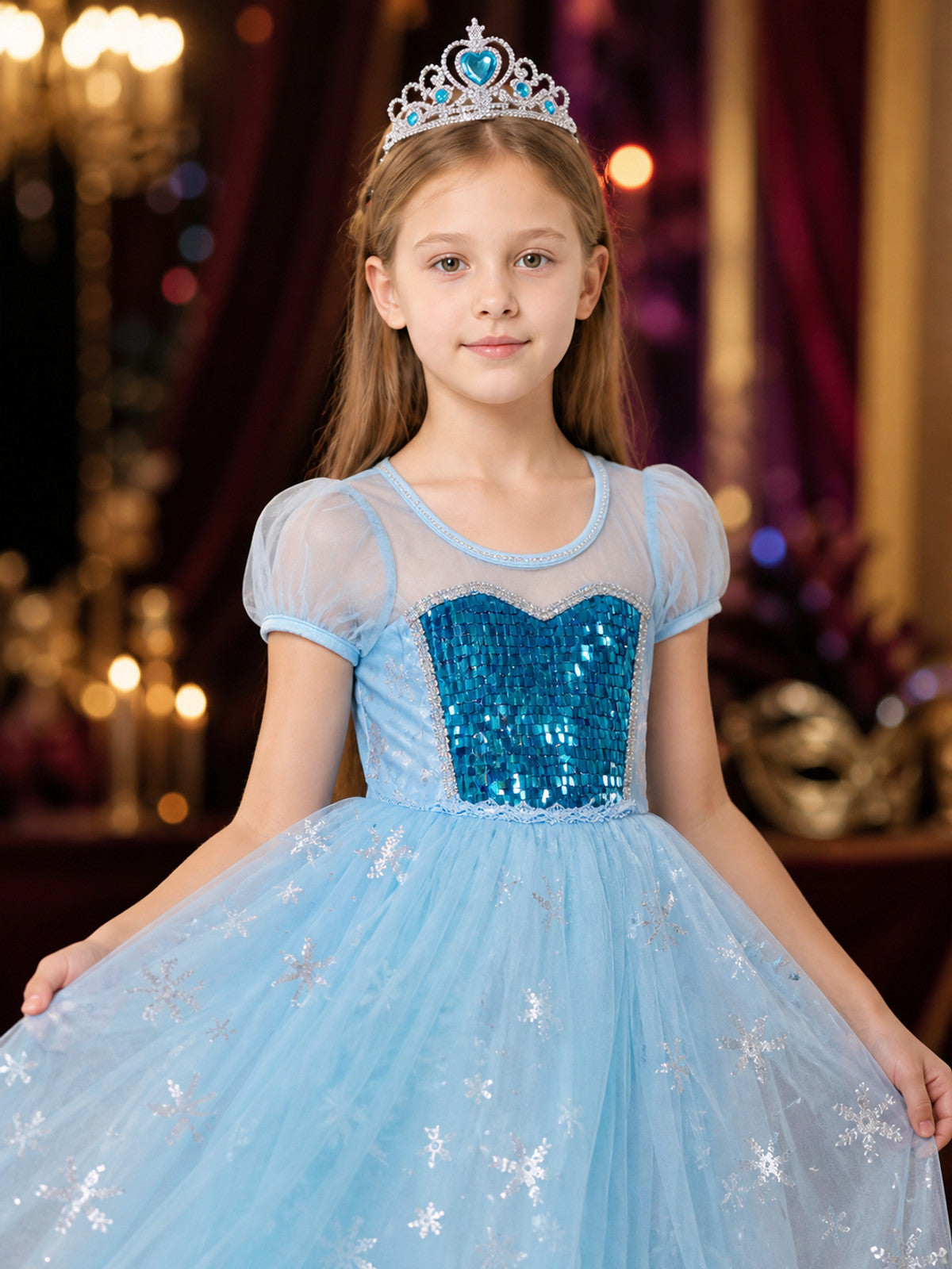 Girls' Ice Princess Costume Dress, Sequin Snowflake Tulle Gown