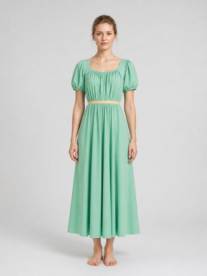 Mint Bridgerton Dress with Puff Sleeves and High Waist on-model view