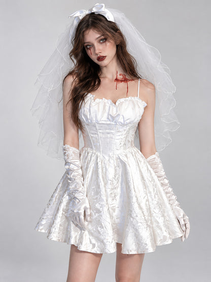 Ghost Bride Halloween Costume White with Veil and Blood