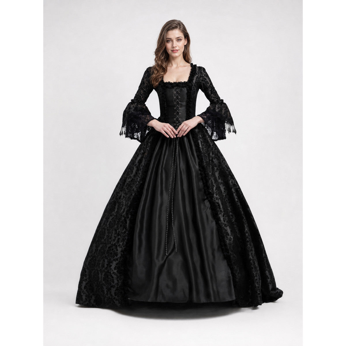 Gothic Victorian-style lace dress on-model view