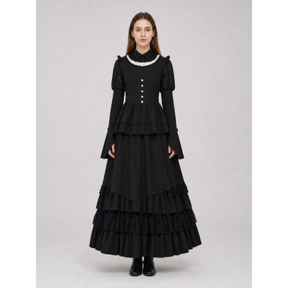 Gothic Dress with a High Collar and Ruffles