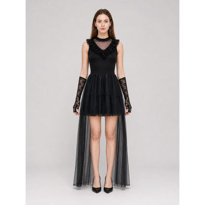 Gothic costume dress with veil and gloves front view