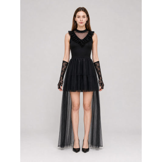 Gothic costume dress with veil and gloves