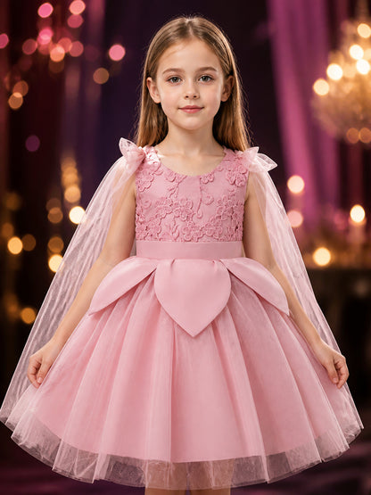 Baby Girls' Princess Flower Girl Formal Dress, Floral Lace Bodice, Layered on-model view