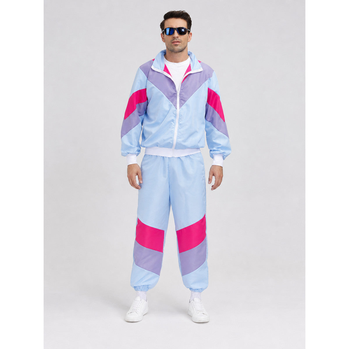 Sports tracksuit with jacket and pants, geometric inserts