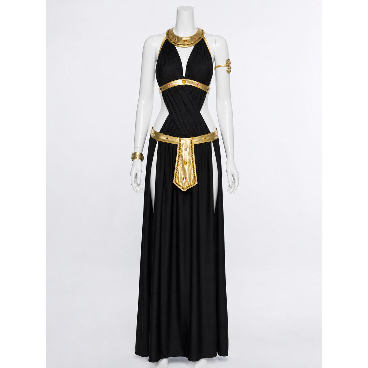 Cleopatra Costume with Gold Jewelry, Black Dress