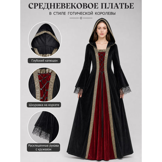Gothic hooded costume dress for cosplay