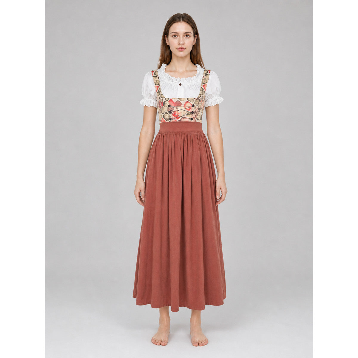 Square-Neck Dress with Puff Sleeves front view