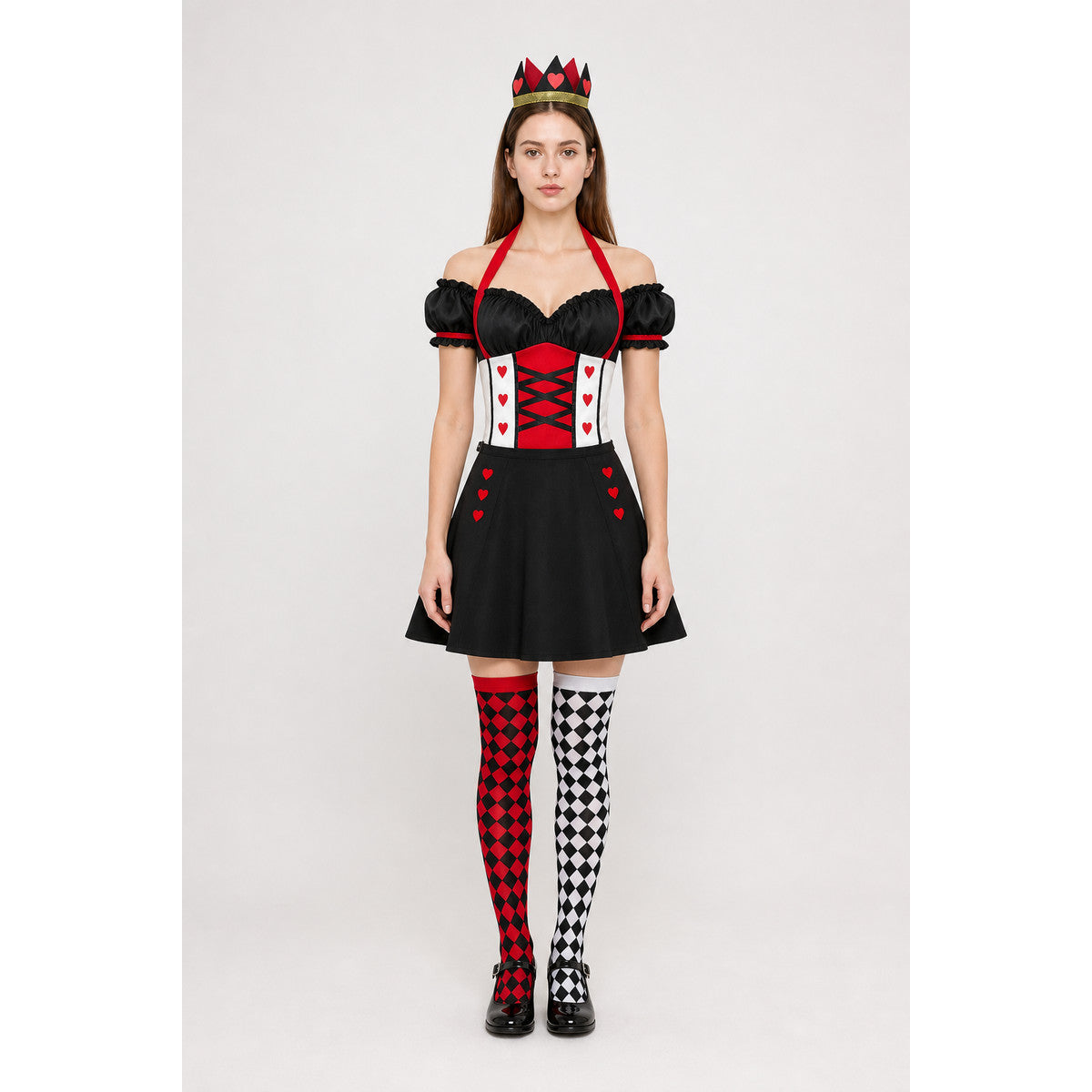 Hearts Card Suit Carnival Costume with Crown and Gloves