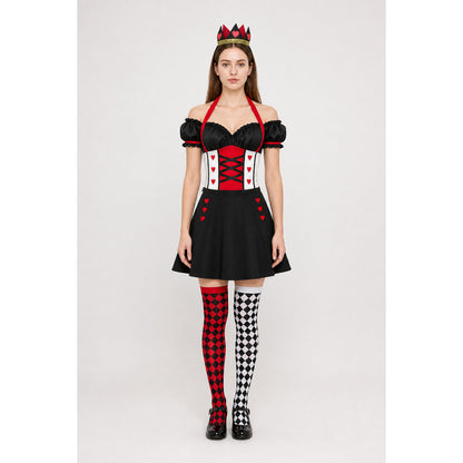 Hearts Card Suit Carnival Costume with Crown and Gloves