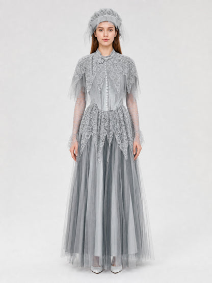 Gray Gothic Mesh Dress for Cosplay on-model view