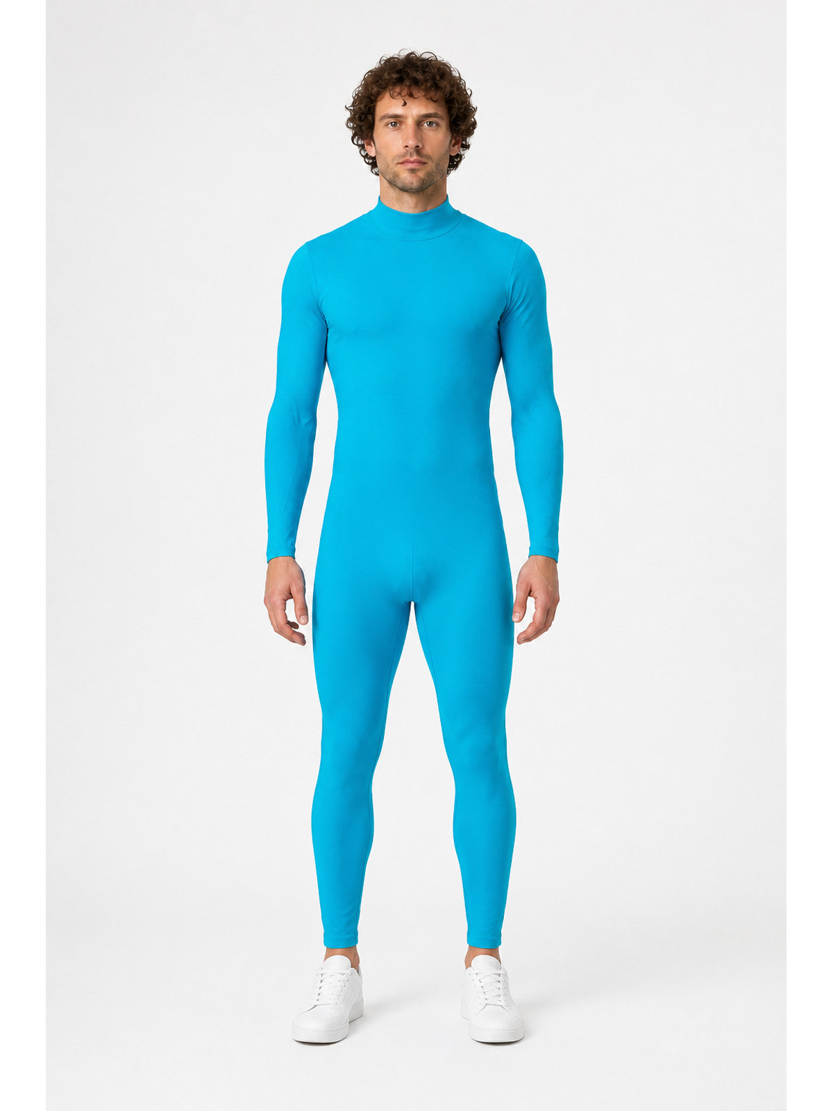 Blue Form-Fitting Jumpsuit with a High Collar main product view