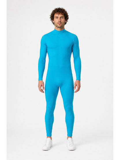 Blue Form-Fitting Jumpsuit with a High Collar main product view