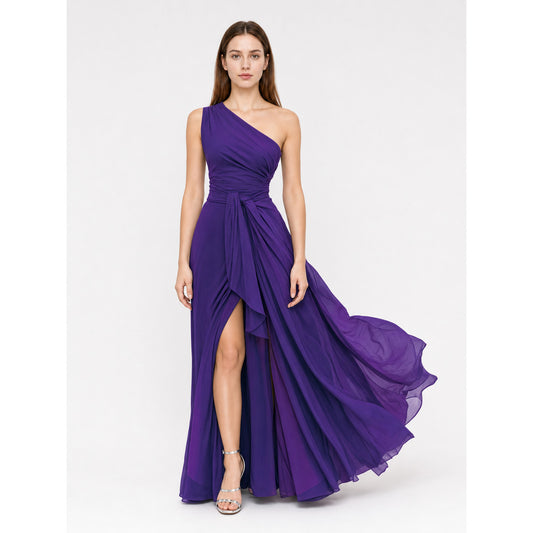 One-Shoulder Evening Dress with High Slit