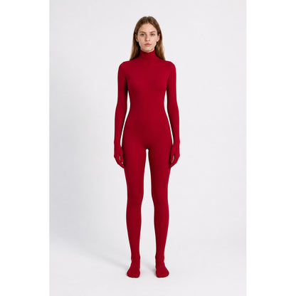 Burgundy Form-Fitting Hooded Costume Jumpsuit main product view