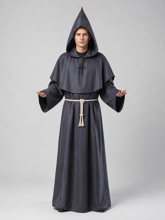 Long Carnival Robe with Hood and Belt on-model view