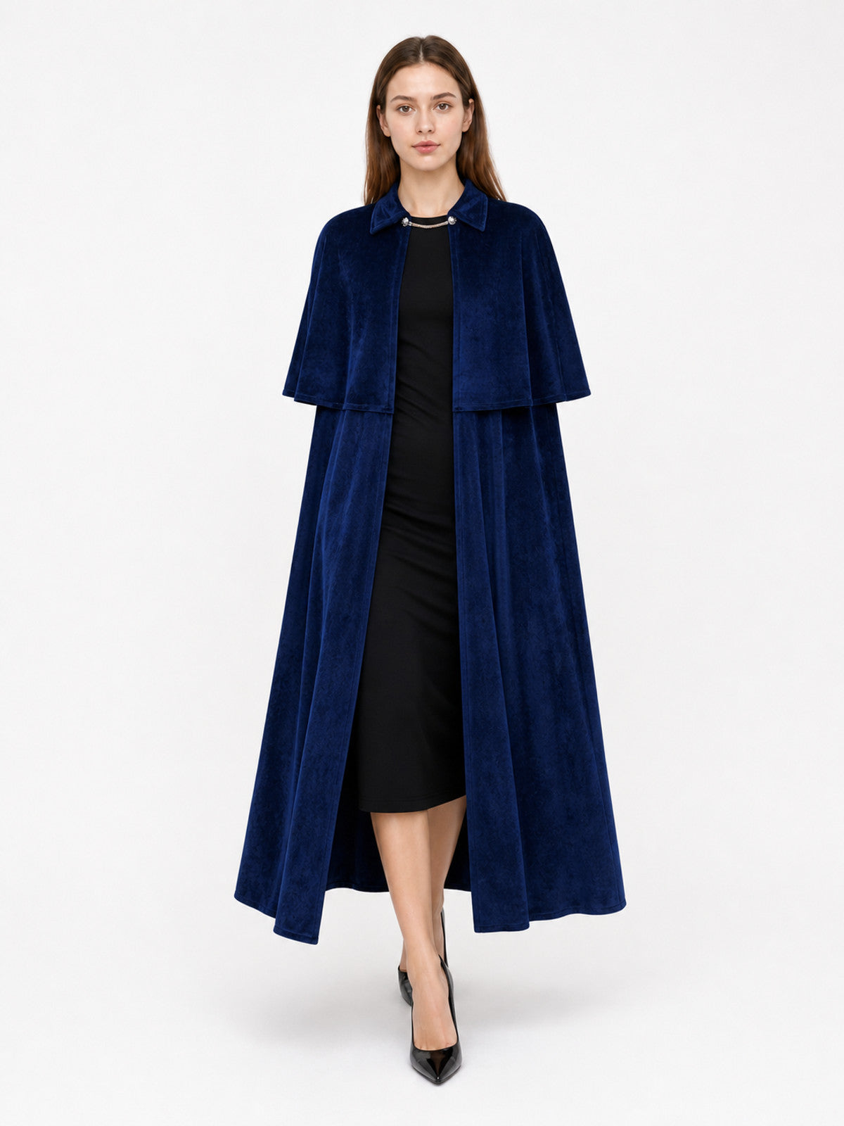 Dark Blue Gothic Costume Carnival Cloak front view