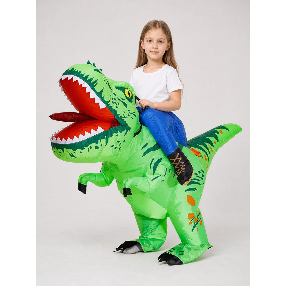 Inflatable T-Rex Dinosaur Costume, Green, One Size on-model view