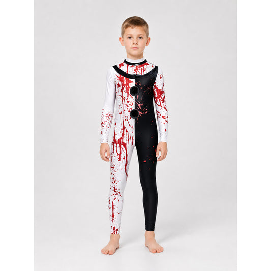 Scary Clown Costume with Mask and Blood Splatter