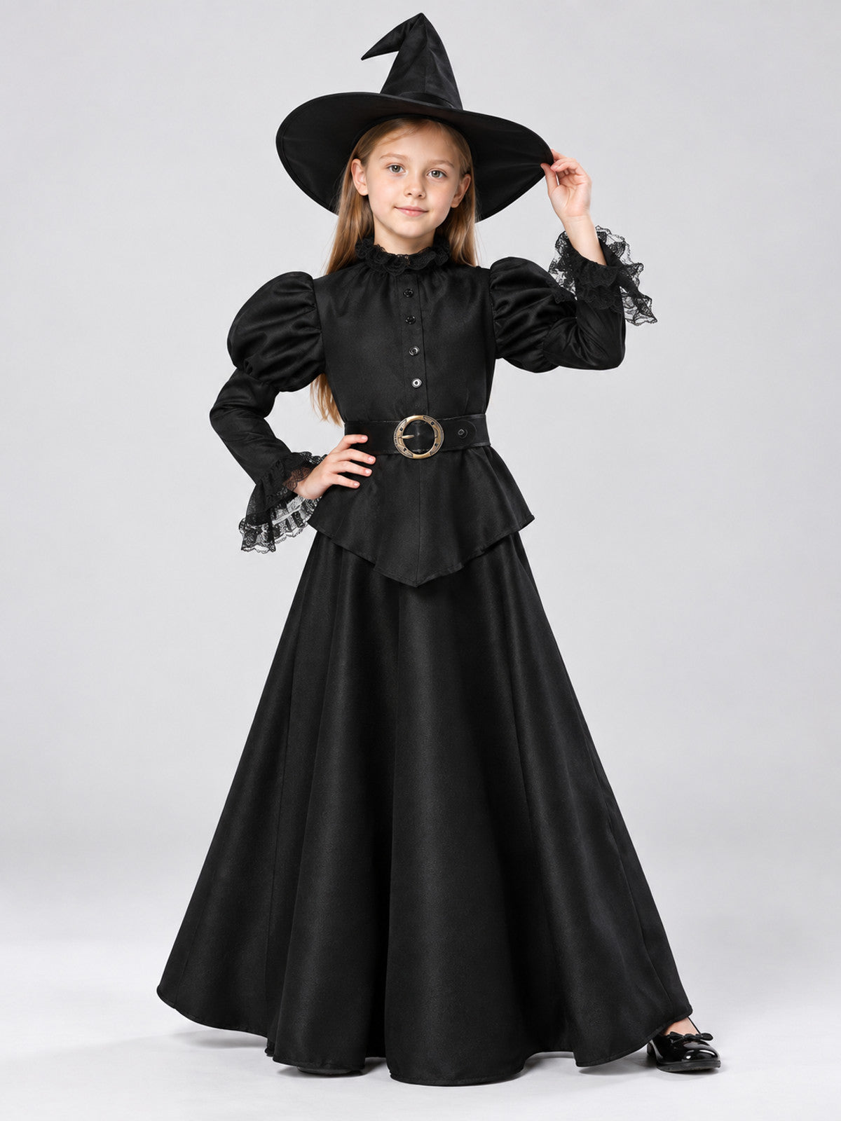 Kids' Witch Halloween Costume Black with Hat and Belt