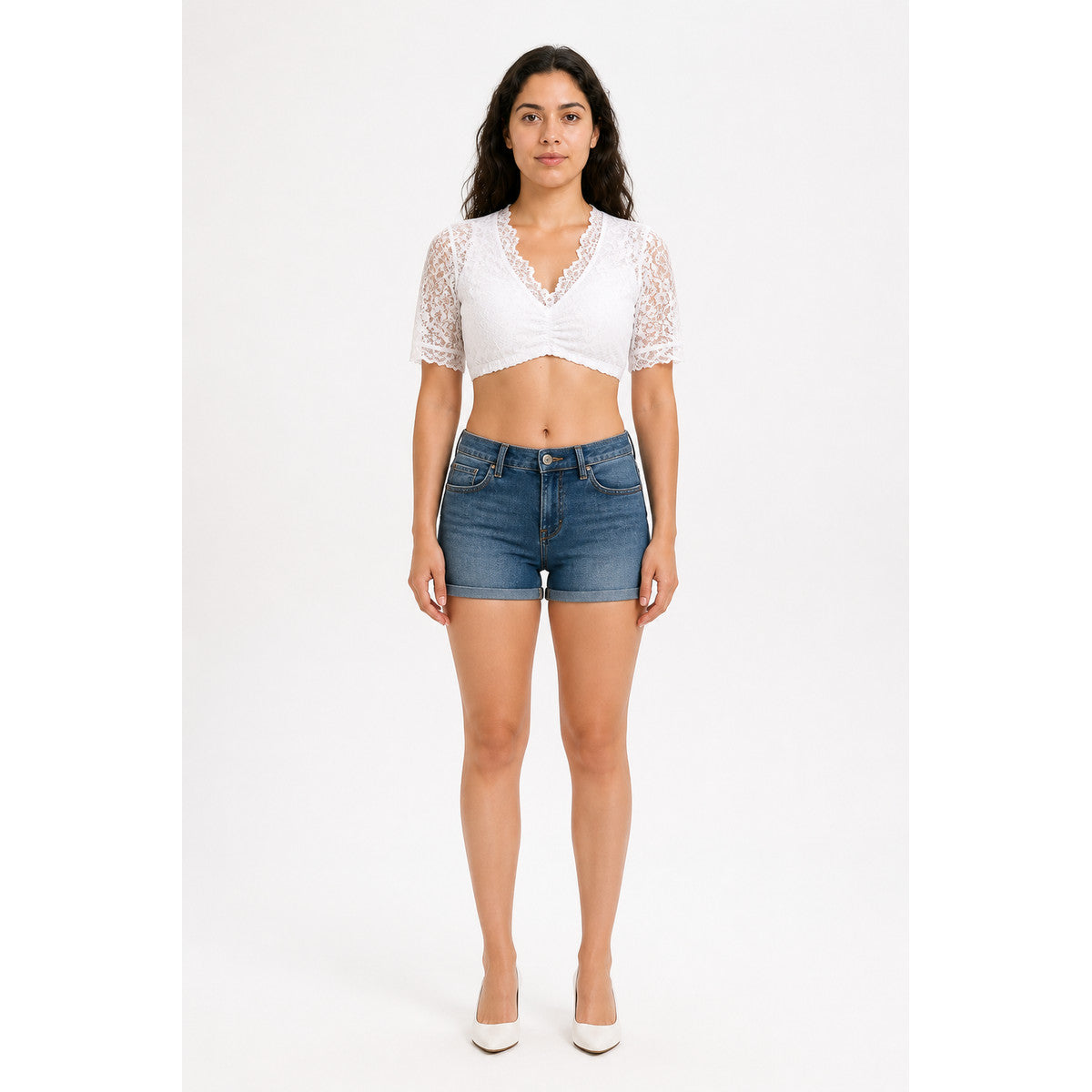 White Lace V-Neck Top main product view