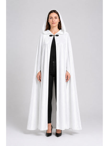 White Long Hooded Cape with Black Bow